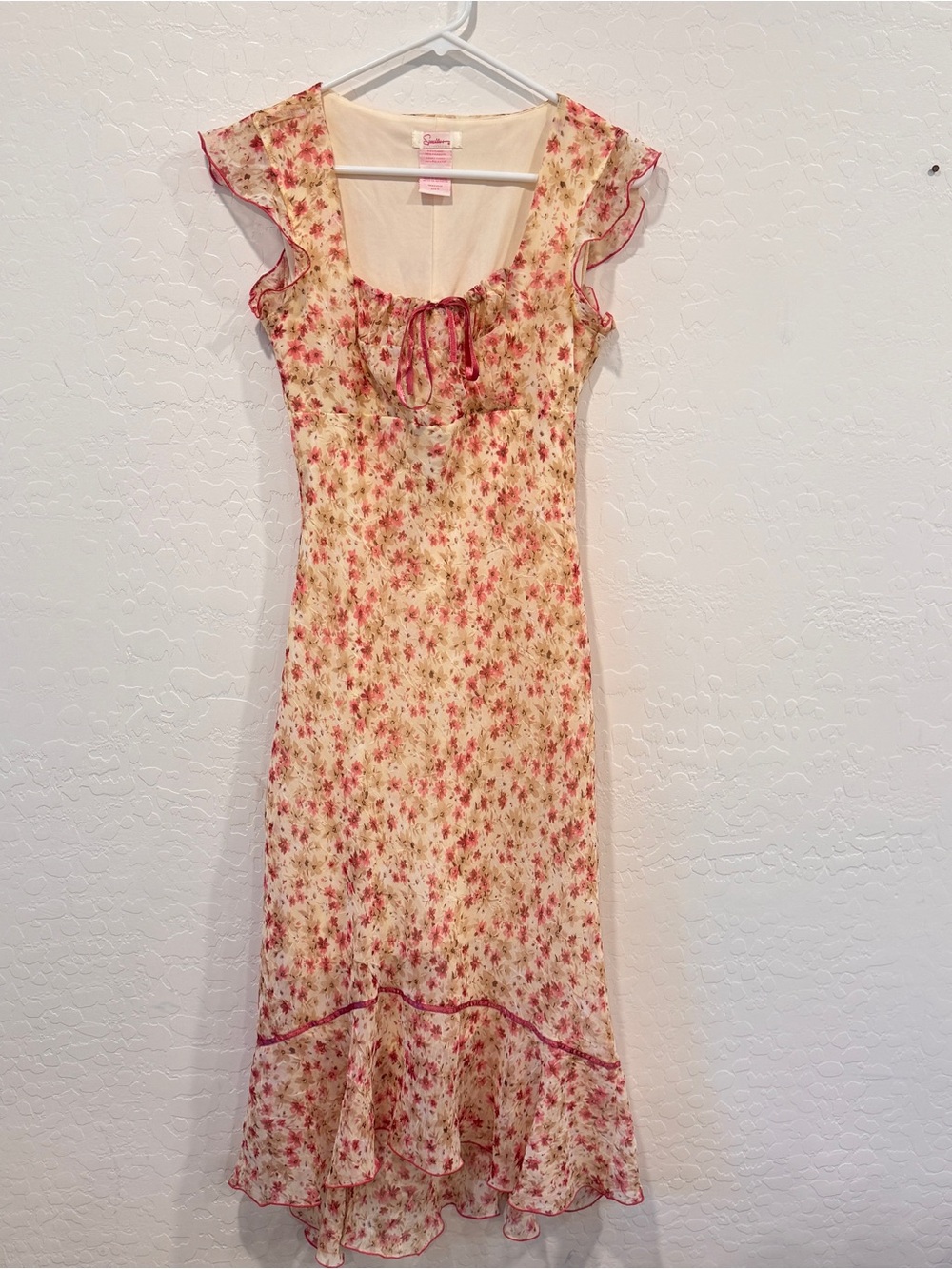 Y2K Speechless Floral Midi Dress Size 5 Ruffle Sleeve Milkmaid Cottagecore
